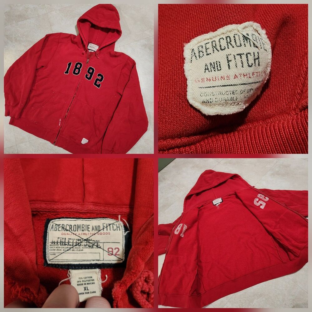 VTG‎ Abercrombie & Fitch A&F Mens XL Full Zip Heavyweight Hoodie Sweatshirt